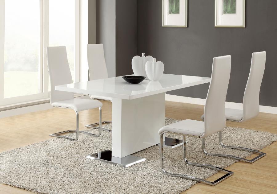 5PC GLOSS WHITE & CHROME DINING SET