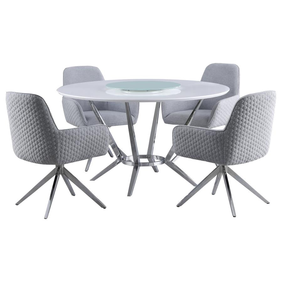 Abby 5-piece Round Dining Table Set White High Gloss