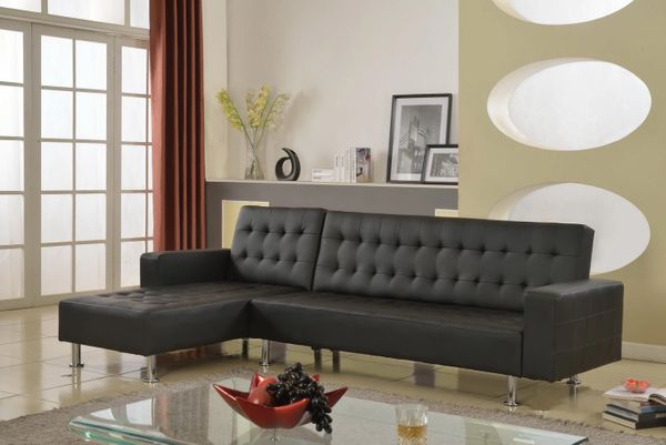 #1315 BLACK LEATHER SECTIONAL/SOFA BED