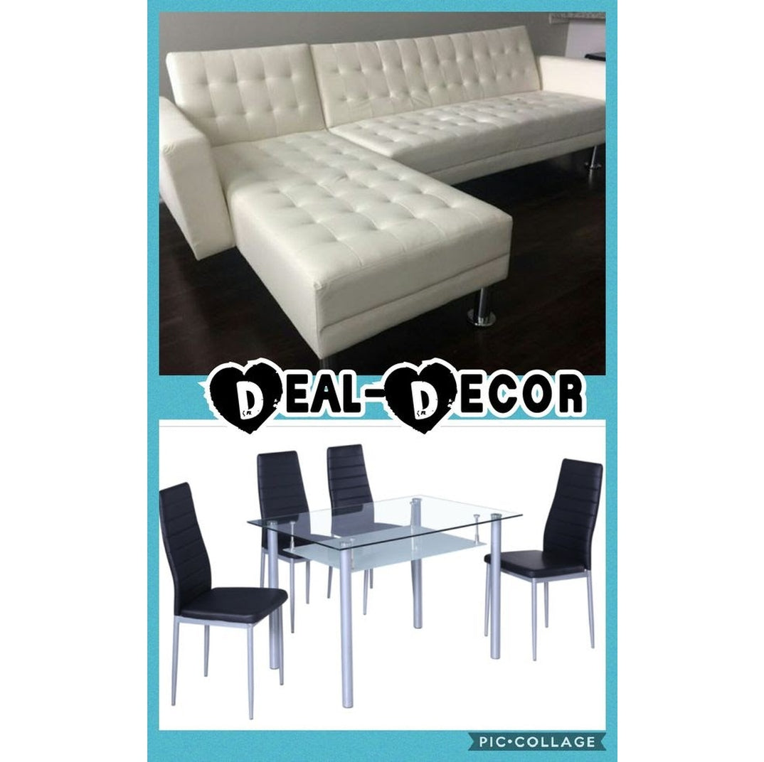 1316/1300 COMBO WHITE SECTIONAL & 5PC DINING