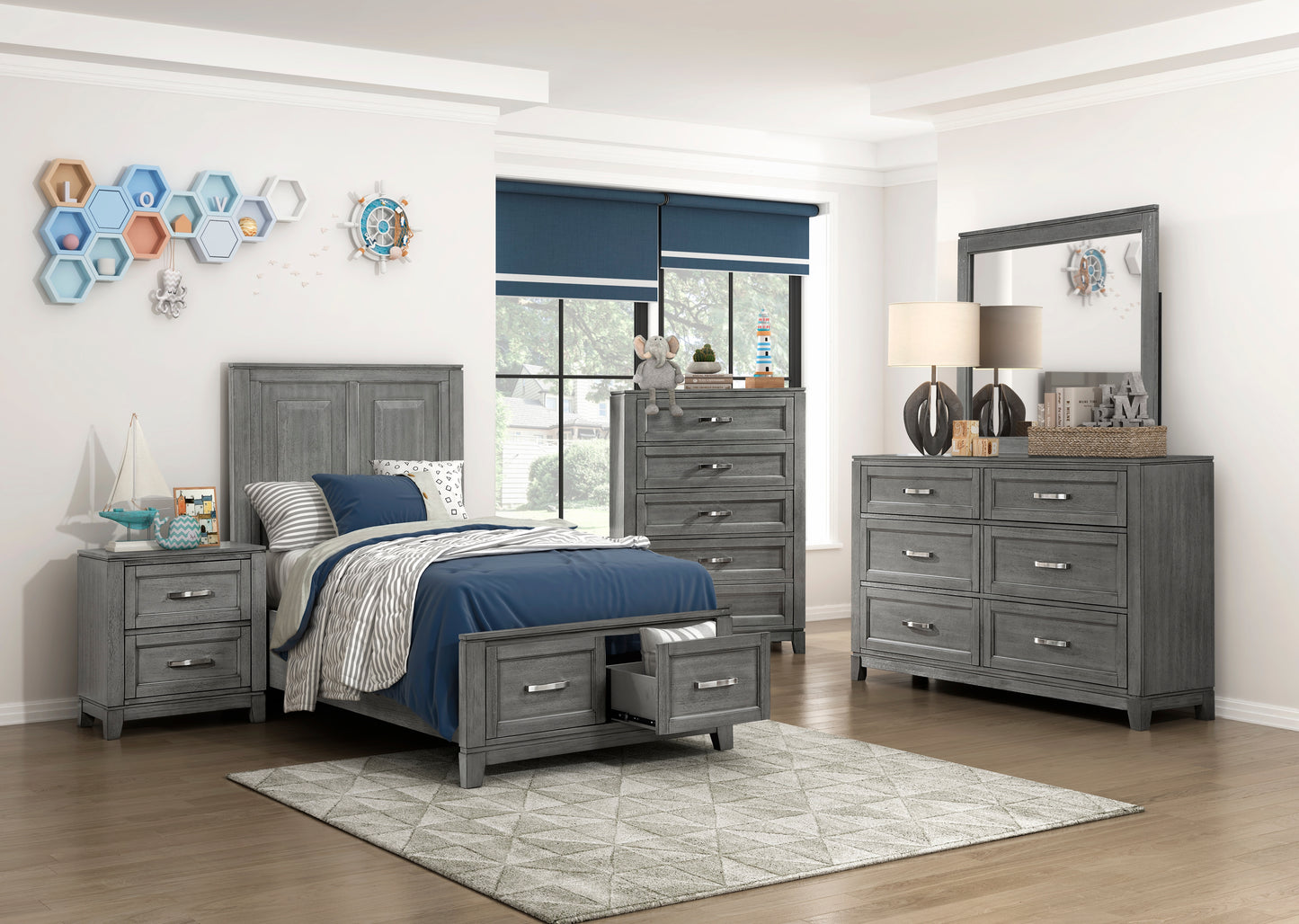 GARRETSON COLLECTION TWIN 4 PC BEDROOM SET W/STORAGE (B,D,M,N)