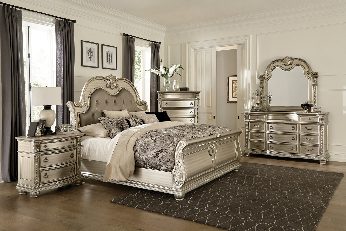 QUEEN OLD WORLD EUROPEAN SILVER BIRCH BEDROOM (B,D,M,N)