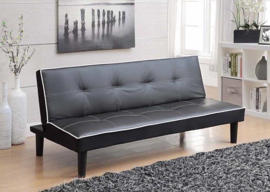 BLACK WITH WITE PIPING SOFA BED