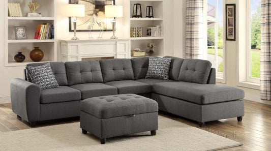 STONESSE GRAY SECTIONAL WITH STORAGE OTTOMAN