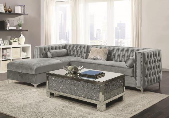 BELLAIRE TUFTED SILVER STORAGE SECTIONAL