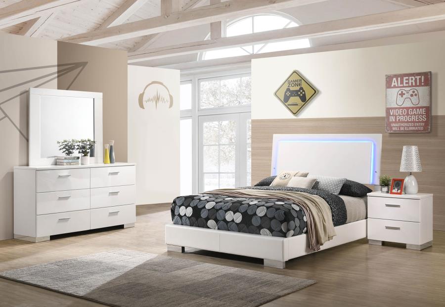 Felicity 4-piece Full Bedroom Set White High Gloss (B,D,M,N)