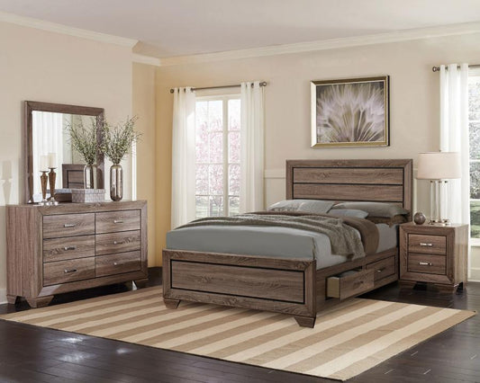 Kauffman 4-piece Queen Bedroom Set Washed Taupe with Storage (B,D,M,N)