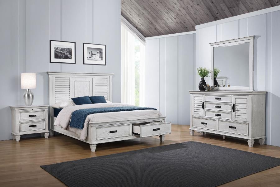 Franco 4-piece Queen Bedroom Set Distressed White with Storage (B,D,M,N)