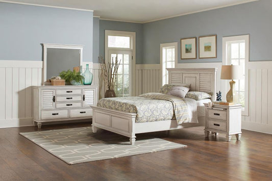 Franco 4-piece Eastern King Bedroom Set Distressed White (B,D,M,N)