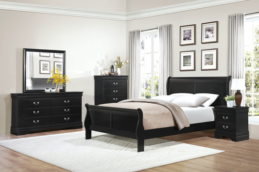 QUEEN BLACK LOUIS PHILIPPE SLEIGH BEDROOM (B,D,M,N)