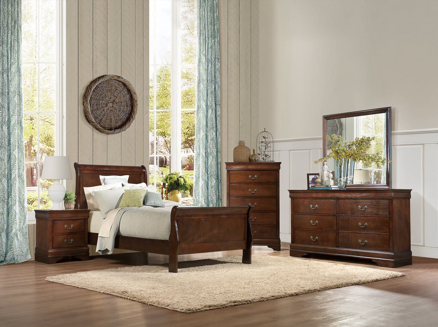 TWIN CHERRY LOUIS PHILIPPE SLEIGH BEDROOM (B,D,M,N)