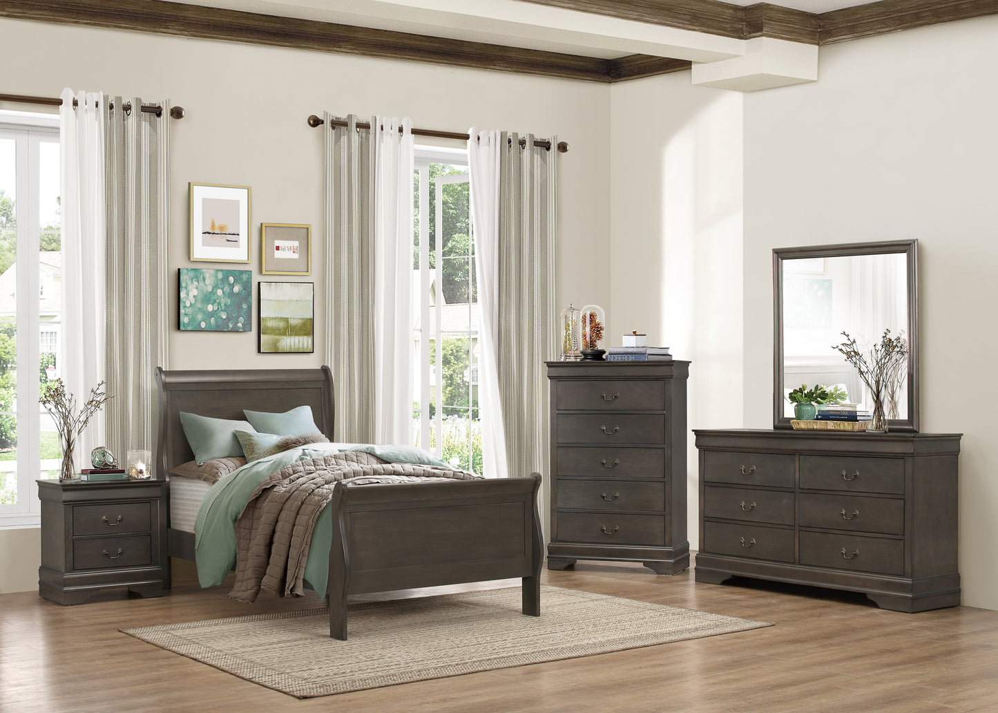 TWIN GRAY LOUIS PHILIPPE SLEIGH BEDROOM (B,D,M,N)