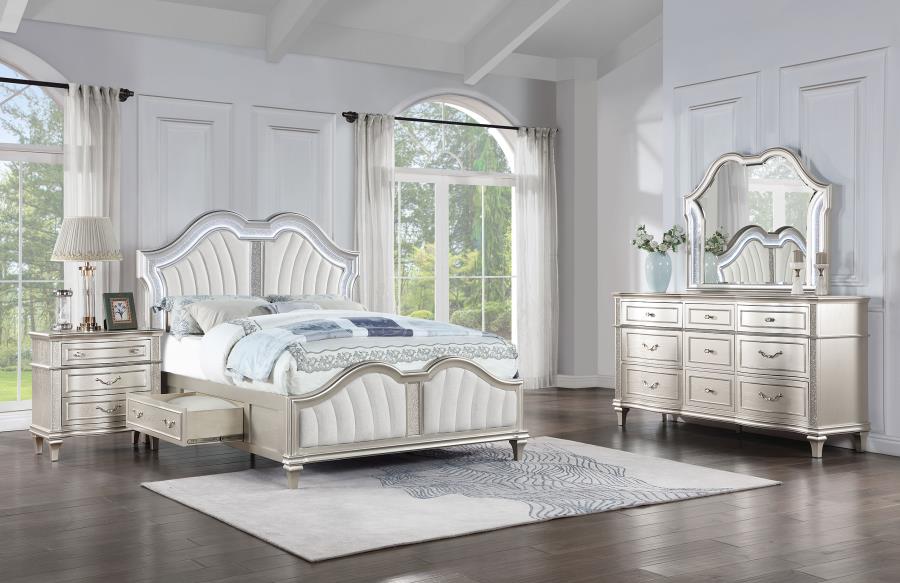 Evangeline 4-piece Eastern King Bedroom Set Silver Oak with Storage (B,D,M,N)