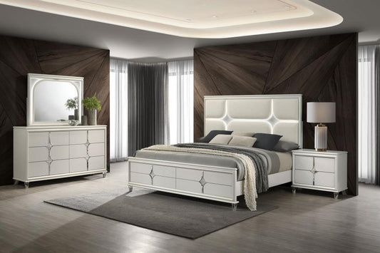 Olivia 4-piece Queen Bedroom Set Pearl White (B,D,M,N)