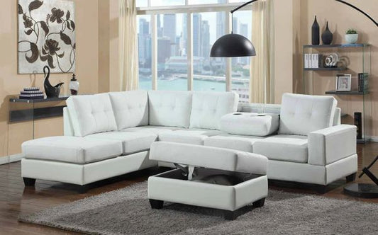 #2301 WHITE LEATHER SECTIONAL & STORAGE OTTOMAN