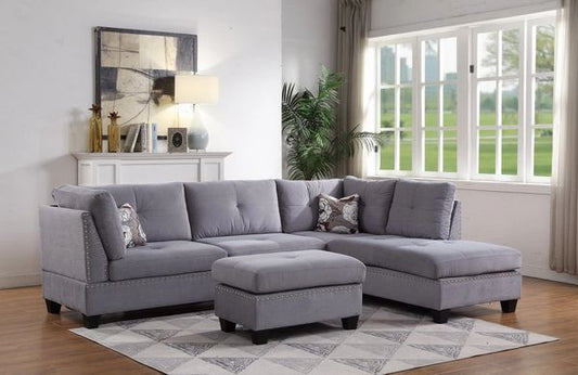 #2881 GREY LINEN-LIKE SECTIONAL & STORAGE OTTOMAN