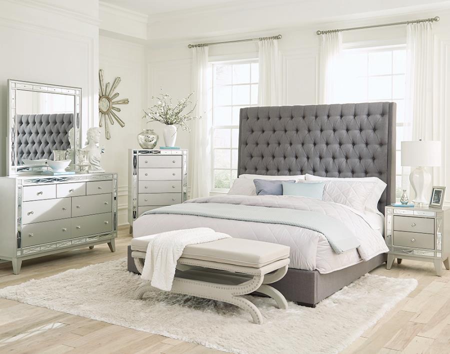 QUEEN 72" HEADBOARD GRAY & MIRROR BEDROOM (B,D,M,N)