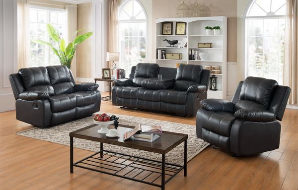 #3119 3PC BLACK RECLINING SOFA, LOVE & CHAIR