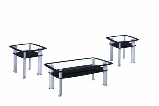 #3200 3PC GLASS & BLACK END TABLE SET