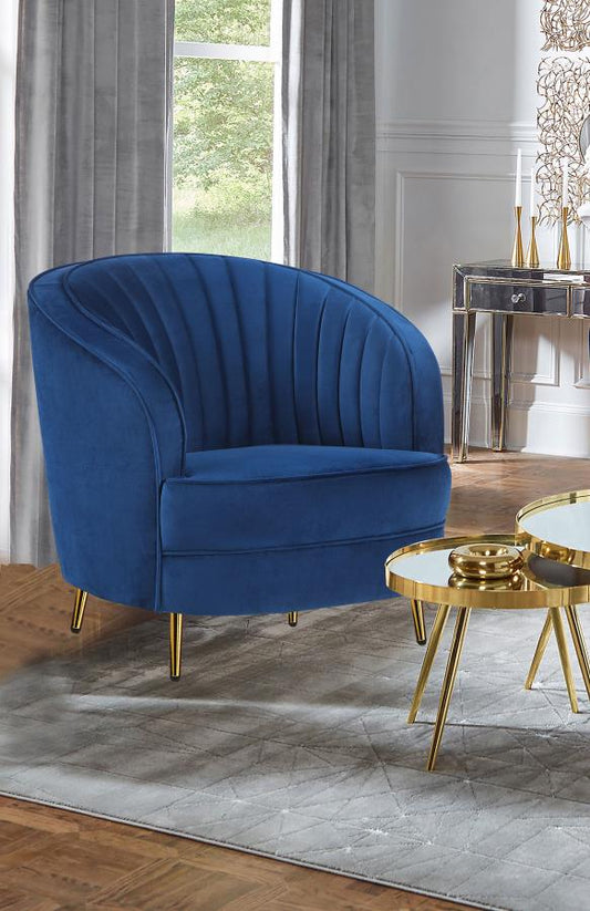 Sophia Upholstered Channel Tufted Barrel Accent Chair Blue