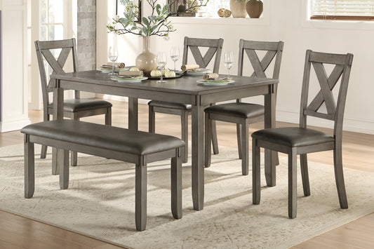 6PC GRAY DINING SET WITH BENCH