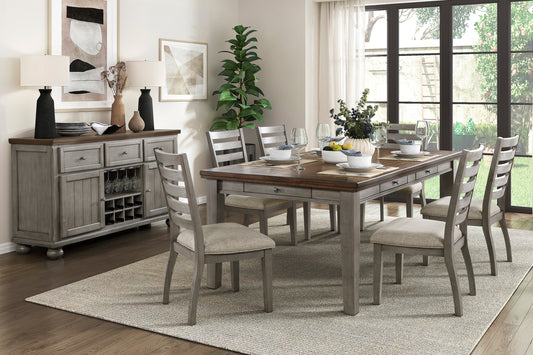 7PC CHERRY & GRAY DINING SET