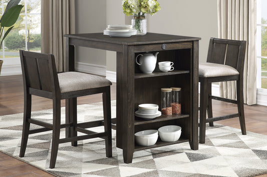 3PC BROWN CHERRY & GRAY DINING SET WITH USB