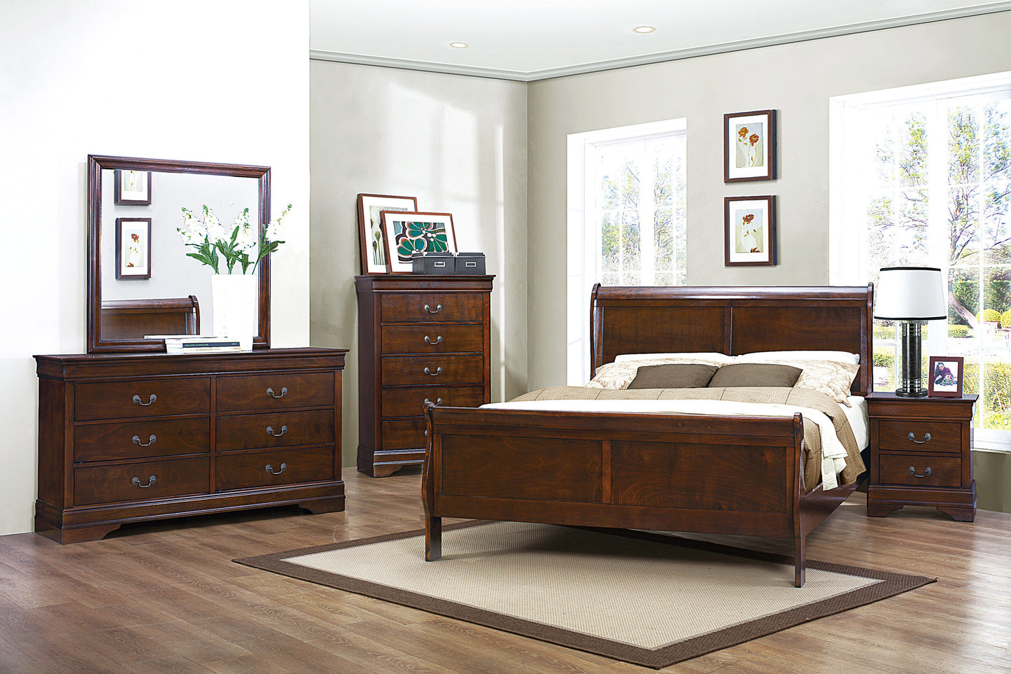 FULL CHERRY LOUIS PHILIPPE SLEIGH BEDROOM (B,D,M,N)