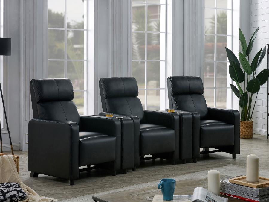 5 PC Toohey Upholstered Tufted Recliner Living Room Set Black w/Cup Holders