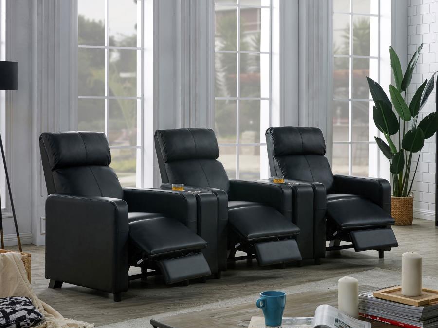 5 PC Toohey Upholstered Tufted Recliner Living Room Set Black w/Cup Holders