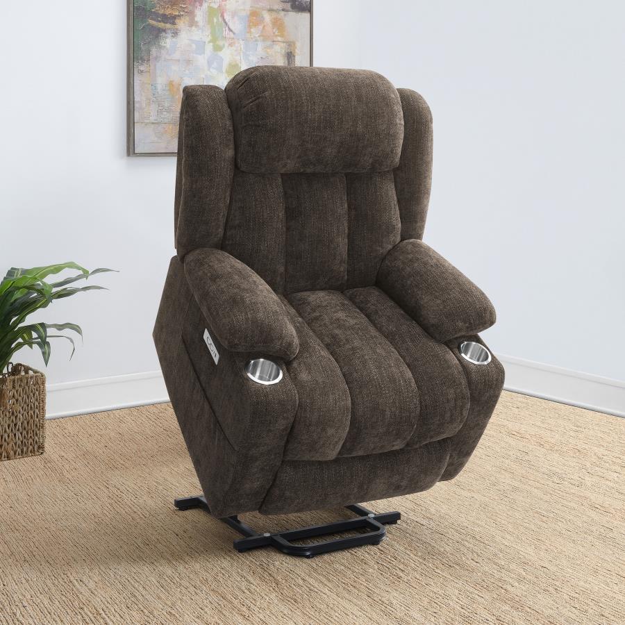 POWER LIFT CHAIR OVERSTUFFED DARK BROWN W/USB