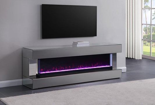 Vallerie 71" TV Stand with Visual Flame Box Grey Mirror - ETA 1/24/25!