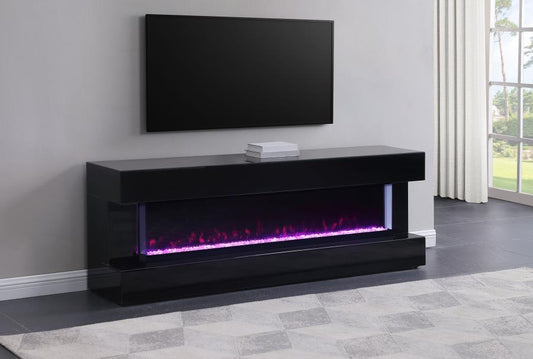 Vallerie 71" TV Stand with Visual Flame Box Black - ETA 3/03/25!