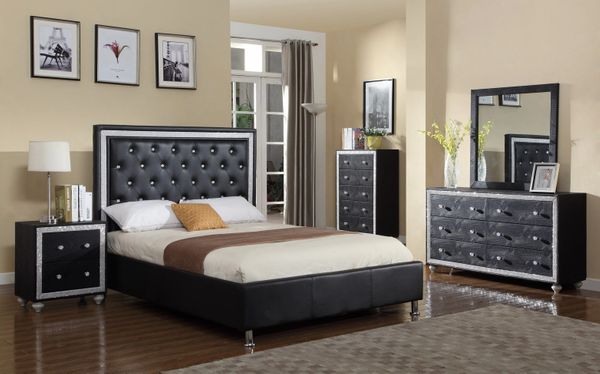 #7180-QN 4PC BLACK WITH RHINESTONES BEDROOM (B,D,M,N)