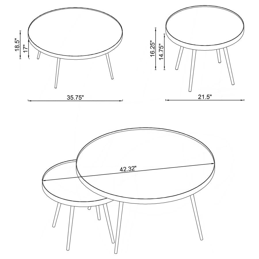 Kaelyn 2-piece Round Mirror Top Nesting Coffee Table Gold