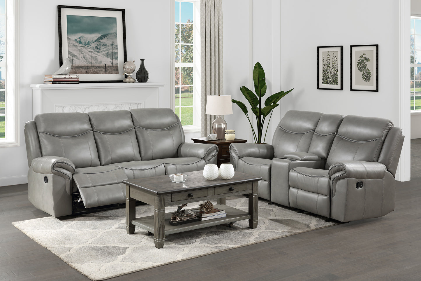 2 PC ARAM COLLECTION RECLINING GRAY SOFA AND LOVESEAT