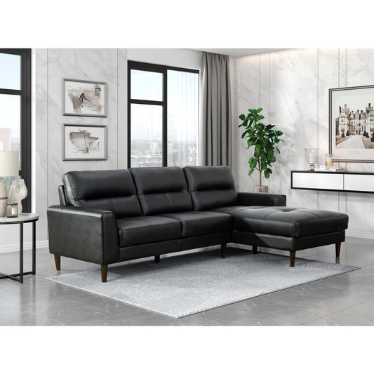 BLACK GENUINE LEATHER SECTIONAL