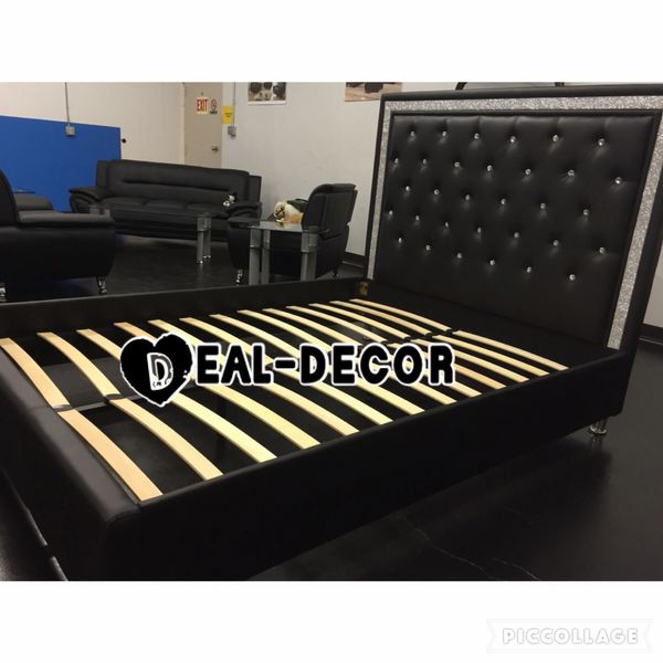 #9100-F 1PC FULL BLACK RHINESTONE PLATFORM BED