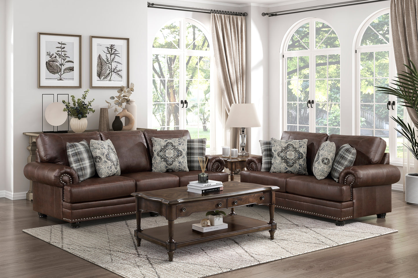 2 PC FRANKLIN COLLECTION DARK BROWN SOFA AND LOVESEAT