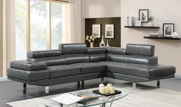 #9335 GREY SECTIONAL WITH CUP HOLDER & ADJUSTABLE HEADRESTS!!!