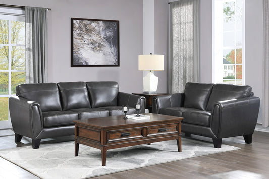 2 PC SPIVEY COLLECTION DARK GRAY TOP GRAIN LEATHER SOFA AND LOVESEAT