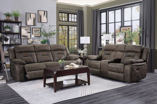 2 PC MADRONA HILL COLLECTION RECLINING DARK BROWN SOFA AND LOVESEAT