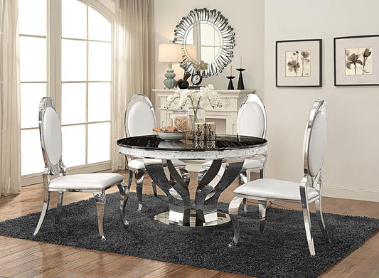 5PC ROUND WHITE & CHROME DINING SET