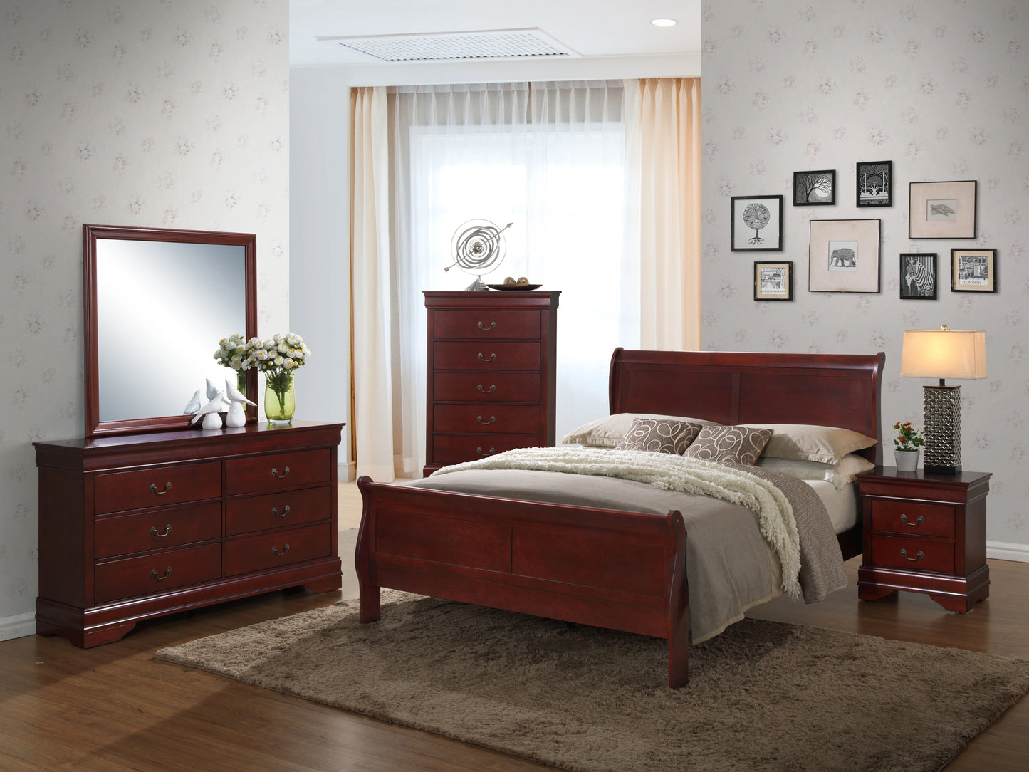 AUSTIN CHERRY QUEEN 4-PIECE BEDROOM SET (B,D,M,N)