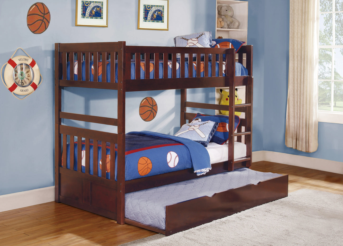 TWIN/TWIN CHERRY BUNK BED W/TRUNDLE