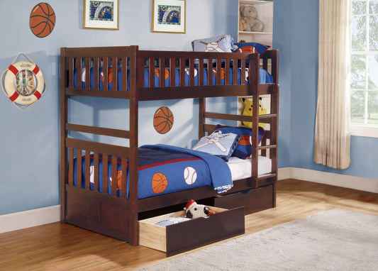 TWIN/TWIN CHERRY BUNK BED W/STORAGE