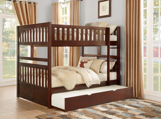 FULL/FULL CHERRY BUNK BED W/TRUNDLE