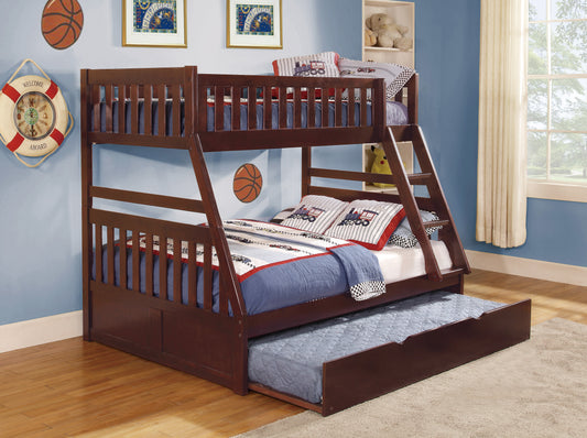 TWIN/FULL CHERRY BUNK BED W/TRUNDLE