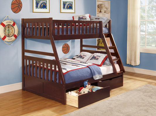 TWIN/FULL CHERRY BUNK BED W/STORAGE