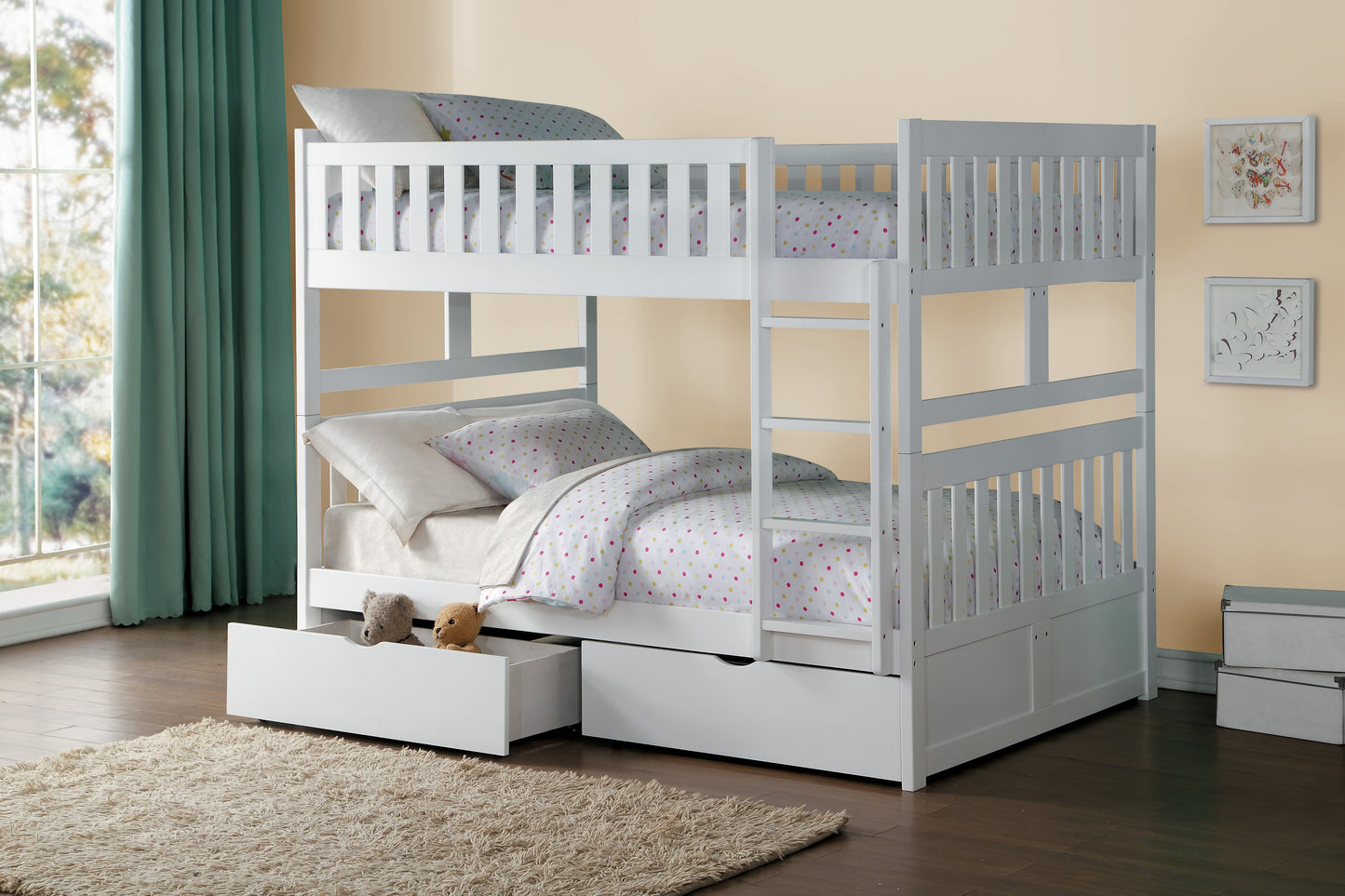 FULL/FULL WHITE BUNK BED W/STORAGE